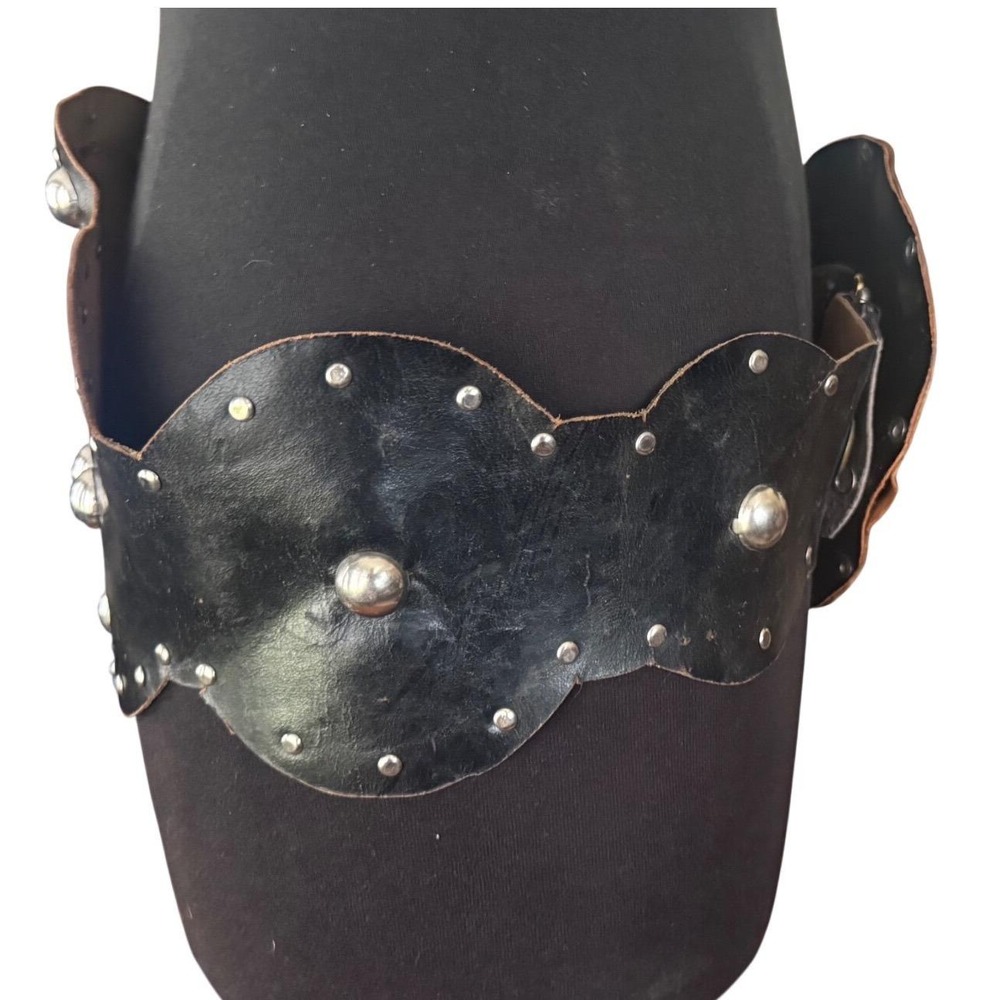 Vintage Handmade Black Leather Celestial Moon Nude Lady Studded Wide Waist Belt - Picture 15 of 16